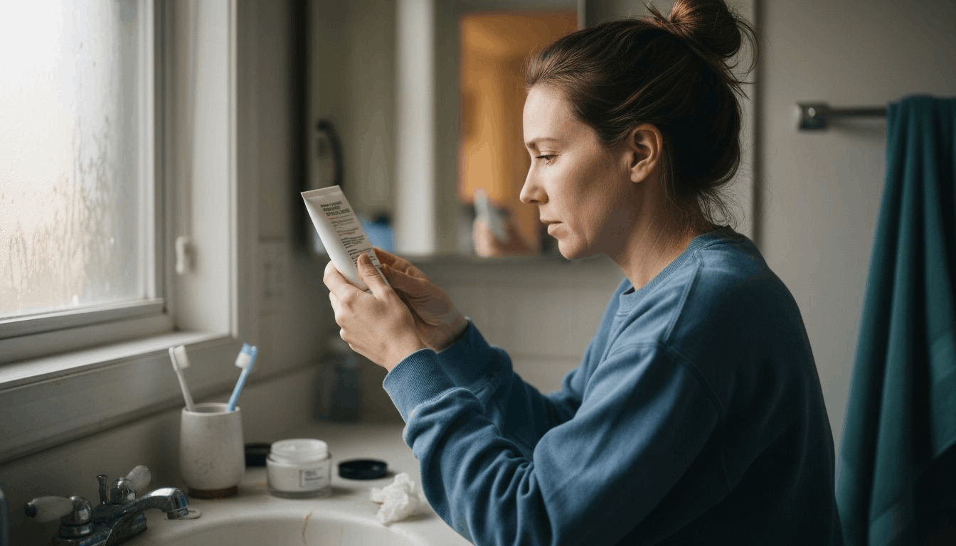 Common skincare irritants and ingredient labels on a clean background