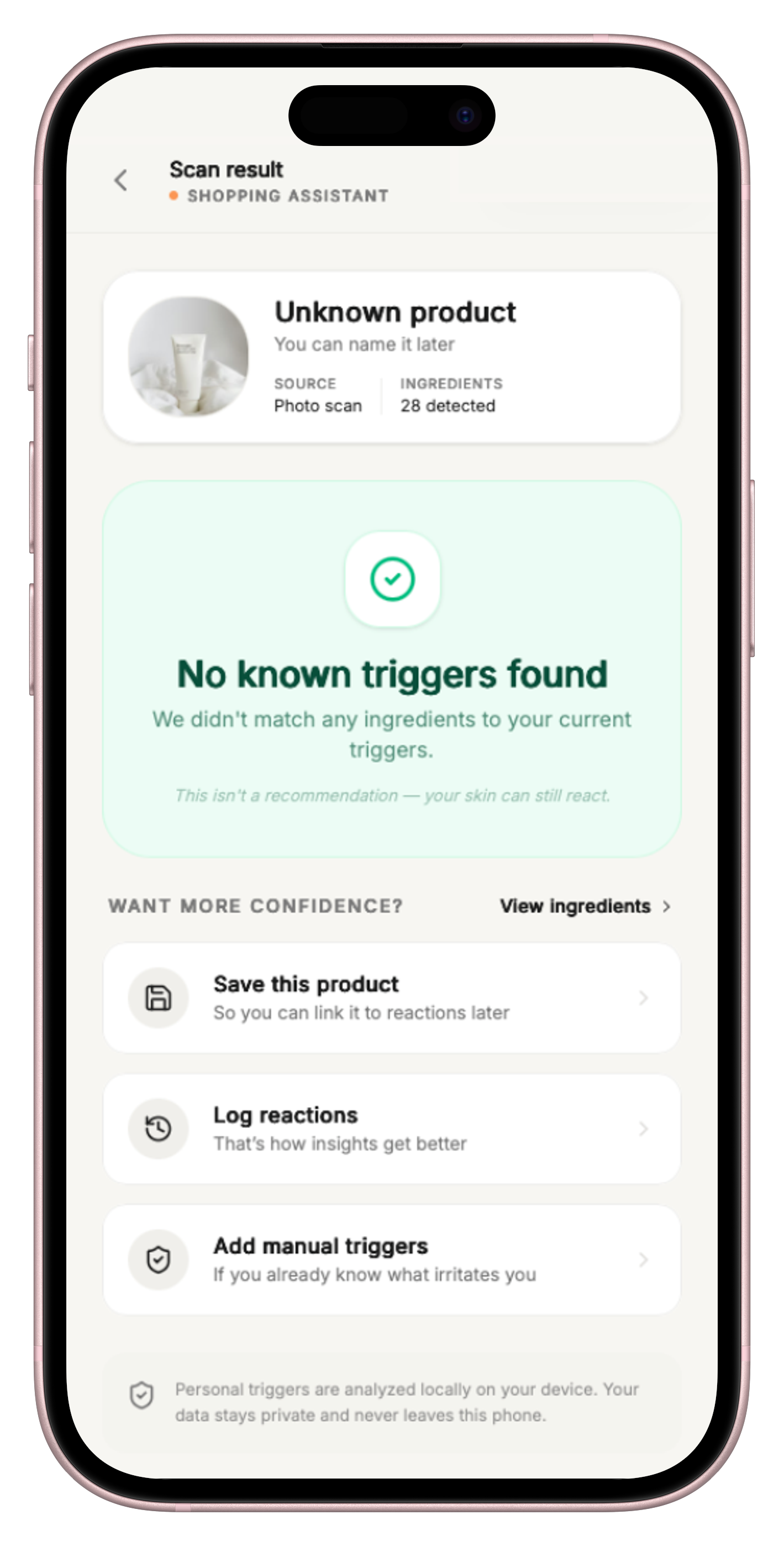 Shopping assistant scan result — no known triggers found